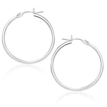 10k White Gold Polished Hoop Earrings (1.5x25 mm) - Coolpeacock