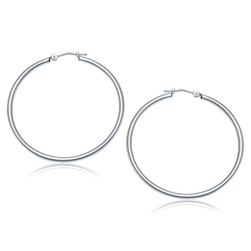 10k White Gold Polished Hoop Earrings (2x40 mm) - Coolpeacock