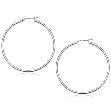 10k White Gold Polished Hoop Earrings (2x50mm) - Coolpeacock