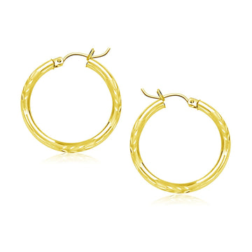 10k Yellow Gold Diamond Cut Hoop Earrings (3x20mm) - Coolpeacock
