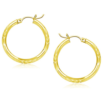 10k Yellow Gold Diamond Cut Hoop Earrings (3x25mm) - Coolpeacock