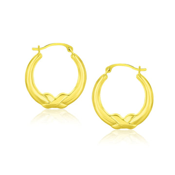 10k Yellow Gold X Motif Round Shape Hoop Earrings - Coolpeacock