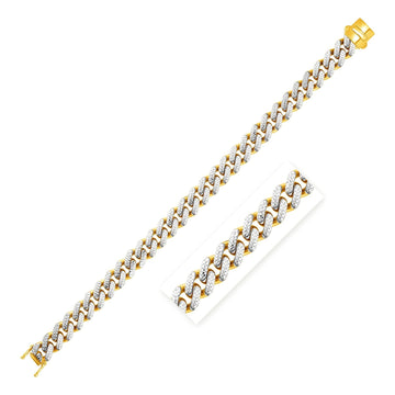 14k Two Tone Gold 8 1/4 inch Curb Chain Bracelet with White Pave (9.50 mm) - Coolpeacock