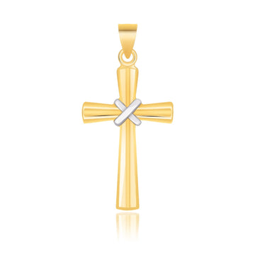 14k Two - Tone Gold Cross Pendant with a Center X Design - Coolpeacock