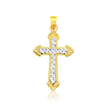 14k Two Tone Gold Diamond Cut Cross Pendant - Coolpeacock