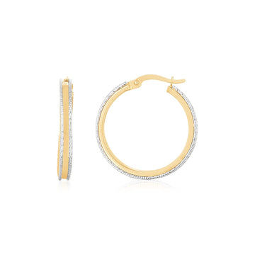 14K Two Tone Gold Diamond Cut Round Hoop Earrings - Coolpeacock