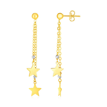 14k Two Tone Gold Drop Earrings with Polished Stars - Coolpeacock