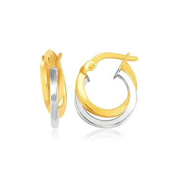 14k Two Tone Gold Earrings in Double Round Hoop Style - Coolpeacock