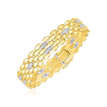 14k Two Tone Gold High Polish Diamond Panther Bracelet (12.00 mm) - Coolpeacock