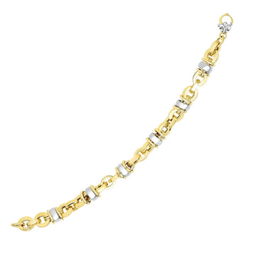 14k Two - Tone Gold Oval Bracelet with Barrel Bead Connectors (9.70 mm) - Coolpeacock