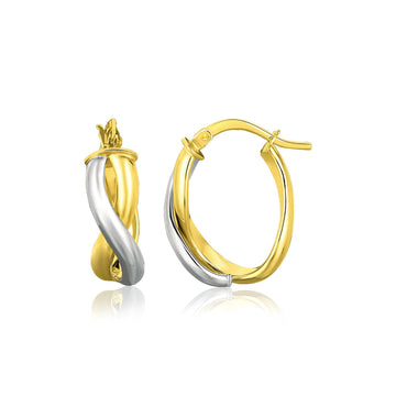 14k Two Tone Gold Oval Twisted Hoop Earrings - Coolpeacock