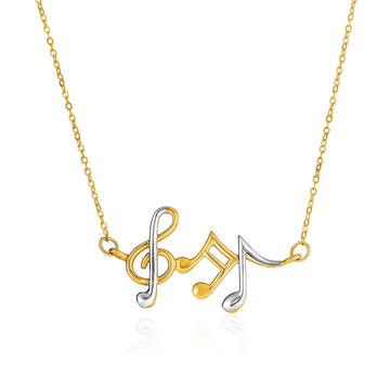 14k Two - Toned Yellow and White Gold Musical Notes Necklace - Coolpeacock