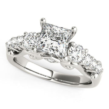 14k White Gold 3 Stone Antique Design Diamond Engagement Ring (1 3/4 cttw) - Coolpeacock