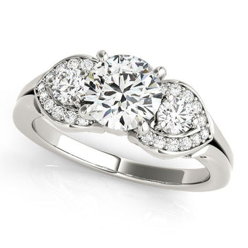14k White Gold 3 Stone Diamond Engagement Antique Style Ring (1 3/8 cttw) - Coolpeacock