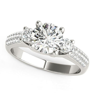 14k White Gold 3 Stone Pave Set Band Diamond Engagement Ring (1 7/8 cttw) - Coolpeacock