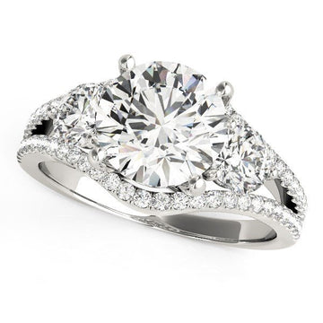 14k White Gold 3 Stone Split Pave Shank Diamond Engagement Ring (2 3/4 cttw) - Coolpeacock