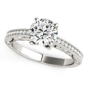 14k White Gold Antique Pronged Round Diamond Engagement Ring (1 1/8 cttw) - Coolpeacock