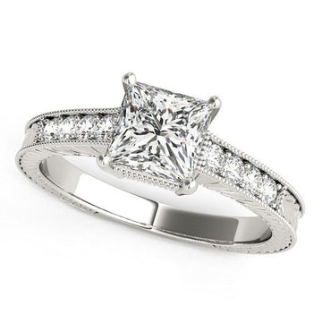 14k White Gold Antique Style Diamond Engagement Ring (1 1/8 cttw) - Coolpeacock