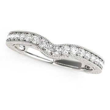 14k White Gold Bead Border Curved Diamond Wedding Band (1/4 cttw) - Coolpeacock