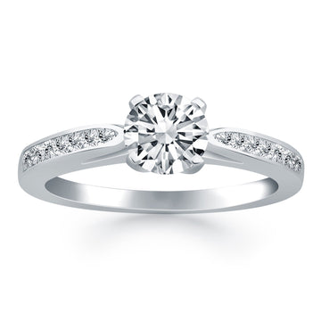 14k White Gold Cathedral Engagement Ring with Pave Diamonds - Coolpeacock