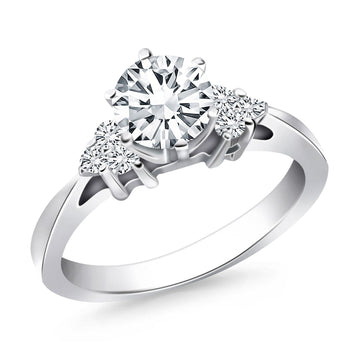 14k White Gold Cathedral Engagement Ring with Side Diamond Clusters - Coolpeacock