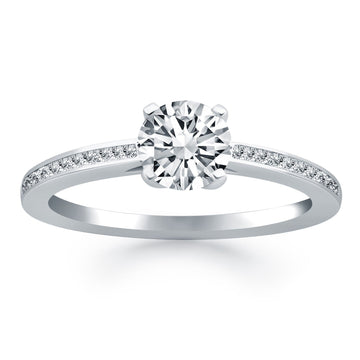 14k White Gold Channel Set Cathedral Engagement Ring - Coolpeacock