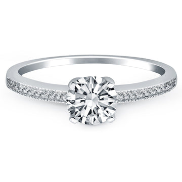 14k White Gold Classic Diamond Pave Solitaire Engagement Ring - Coolpeacock