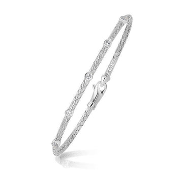 14k White Gold Diamond Accent Station Basket Weave Bracelet (3.00 mm) - Coolpeacock