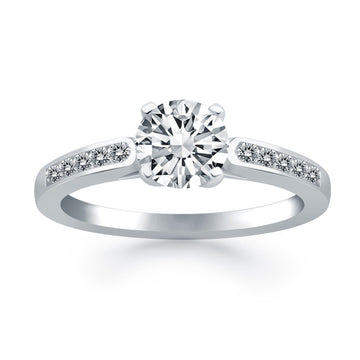 14k White Gold Diamond Channel Cathedral Engagement Ring - Coolpeacock