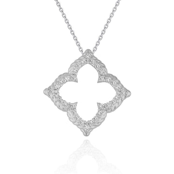 14k White Gold Diamond Cut - out Flower Pendant (1/3 cttw) - Coolpeacock
