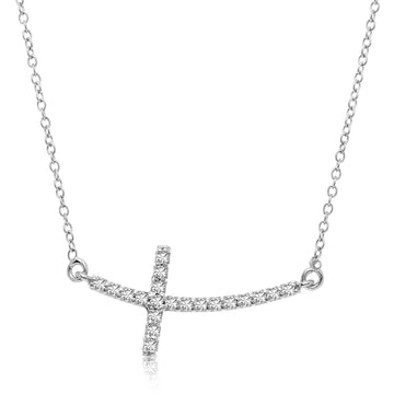 14k White Gold Diamond Embellished Cross Motif Necklace (.21cttw) - Coolpeacock