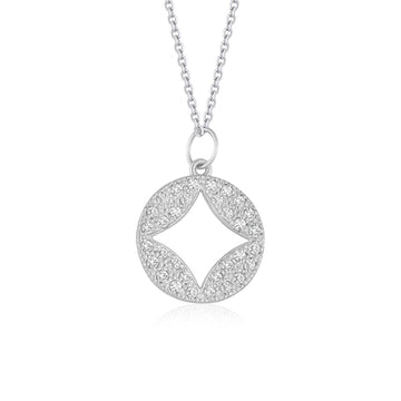 14k White Gold Diamond Studded Circle Pendant with Cut - out (1/3 cttw) - Coolpeacock