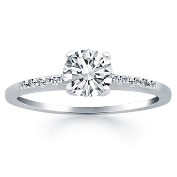 14k White Gold Engagement Ring with Diamond Band Design - Coolpeacock