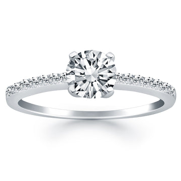 14k White Gold Engagement Ring with Pave Diamond Band - Coolpeacock