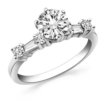 14k White Gold Engagement Ring with Round and Baguette Diamonds - Coolpeacock