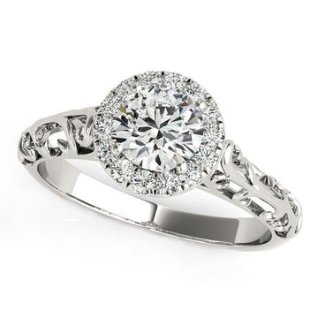 14k White Gold Halo Antique Style Round Diamond Engagement Ring (5/8 cttw) - Coolpeacock