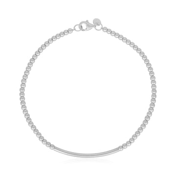 14k White Gold High Polish Bead Bar Bracelet (2.50 mm) - Coolpeacock