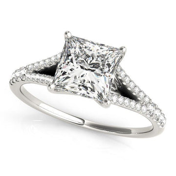 14k White Gold Princess Cut Split Shank Diamond Engagement Ring (1 1/8 cttw) - Coolpeacock