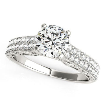 14k White Gold Pronged Diamond Antique Style Engagement Ring (1 1/3 cttw) - Coolpeacock
