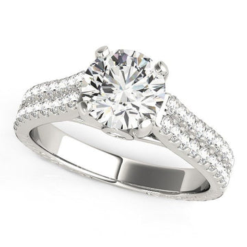 14k White Gold Round Diamond Engagement Ring with Pave Band (2 cttw) - Coolpeacock