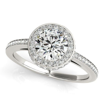 14k White Gold Round Diamond Engagement Ring with Pave Set Halo (1 1/2 cttw) - Coolpeacock