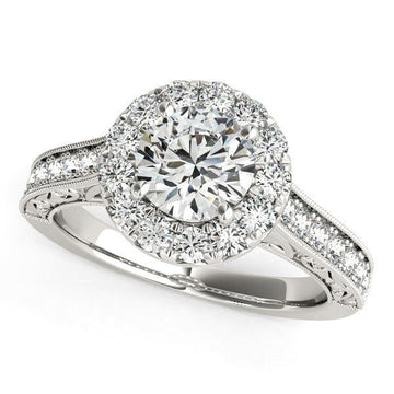 14k White Gold Round Diamond Engagement Ring with Stylish Shank (1 5/8 cttw) - Coolpeacock