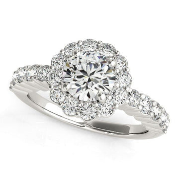 14k White Gold Round Floral Motif Diamond Engagement Ring (1 5/8 cttw) - Coolpeacock