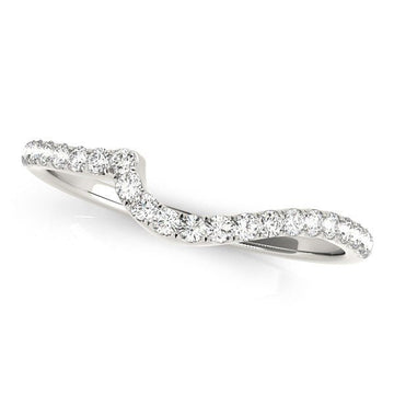 14k White Gold Round Pave Setting Curved Diamond Wedding Ring (1/5 cttw) - Coolpeacock