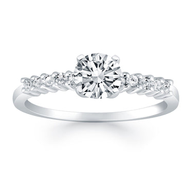 14k White Gold Shared Prong Accent Diamond Engagement Ring - Coolpeacock