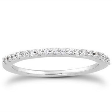 14k White Gold Slim Profile Diamond Micro Prong Diamond Wedding Ring Band - Coolpeacock