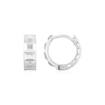 14K White Gold Square Motif Faceted Huggie Earrings - Coolpeacock