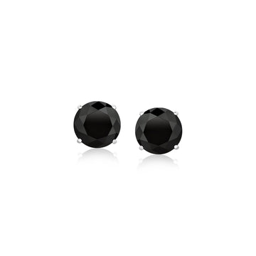 14k White Gold Stud Earrings with Black Faceted Cubic Zirconia(6mm) - Coolpeacock