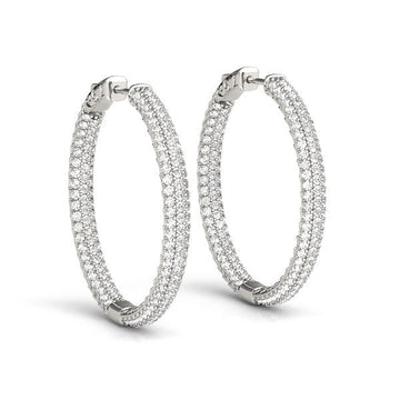 14k White Gold Two Row Pave Set Diamond Hoop Earrings (7 cttw) - Coolpeacock