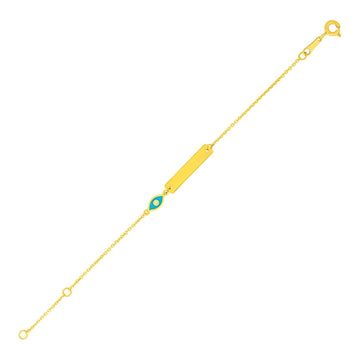 14k Yellow Gold 5 1/2 inch Childrens ID Bracelet with Enameled Eye (1.00 mm) - Coolpeacock